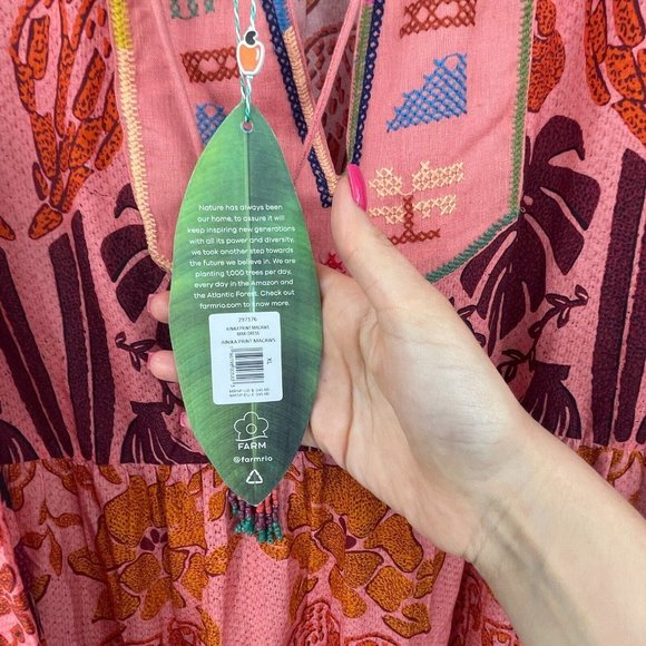 Farm Rio Womens Dress XL Ainika Print Macaws Maxi Dress Puff Sleeve Tassel Tie - Picture 8 of 16